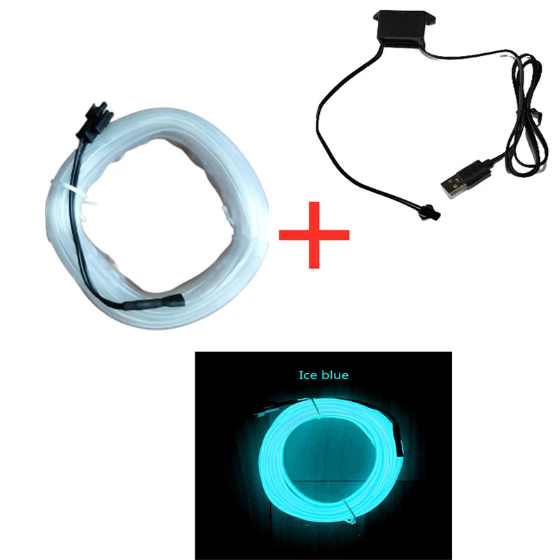 Flexible EL Wire LED Neon Strip – Car Interior Ambient DIY Light (USB, 1M–5M)