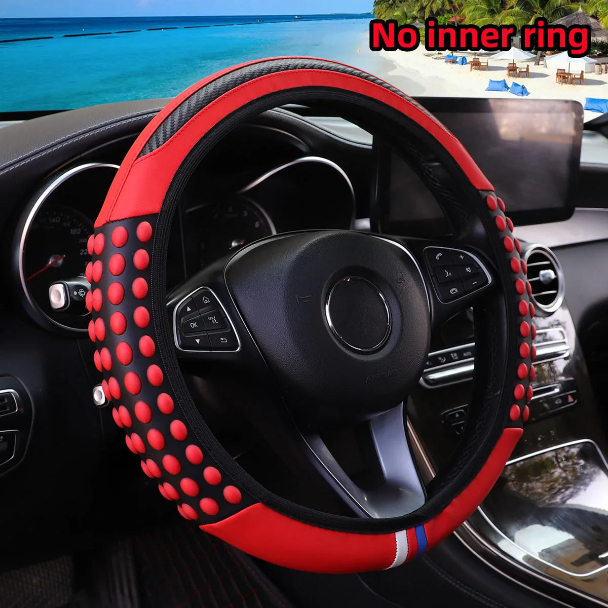 Carbon silicone massage steering wheel cover with textured grip for better control and comfort while driving. Durable, stylish, and designed to fit 14.5–15 inch wheels without an inner ring. 🚗✨