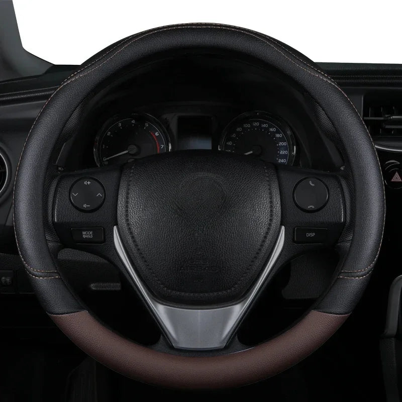Universal PU Leather Steering Wheel Cover – Anti-Slip Black & Pink All-Season Design