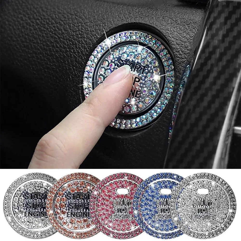 Diamond Rhinestone Start Button Trim – 2pcs Car Interior Protective Decor Set