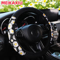 Stylish 38CM steering wheel cover with cherry blossom, chrysanthemum, and spider web print for a bold feminine touch. Soft grip, easy fit without inner ring, and perfect for upgrading your car interior. 🚗🌸✨
