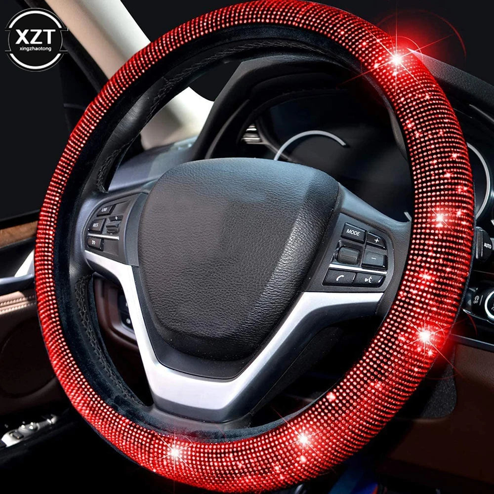 Add a touch of luxury to your drive with this rhinestone steering wheel cover, featuring sparkling crystal diamonds for a stylish and elegant look. Breathable, anti-slip, and designed for a secure fit on 38CM wheels. 🚗💎