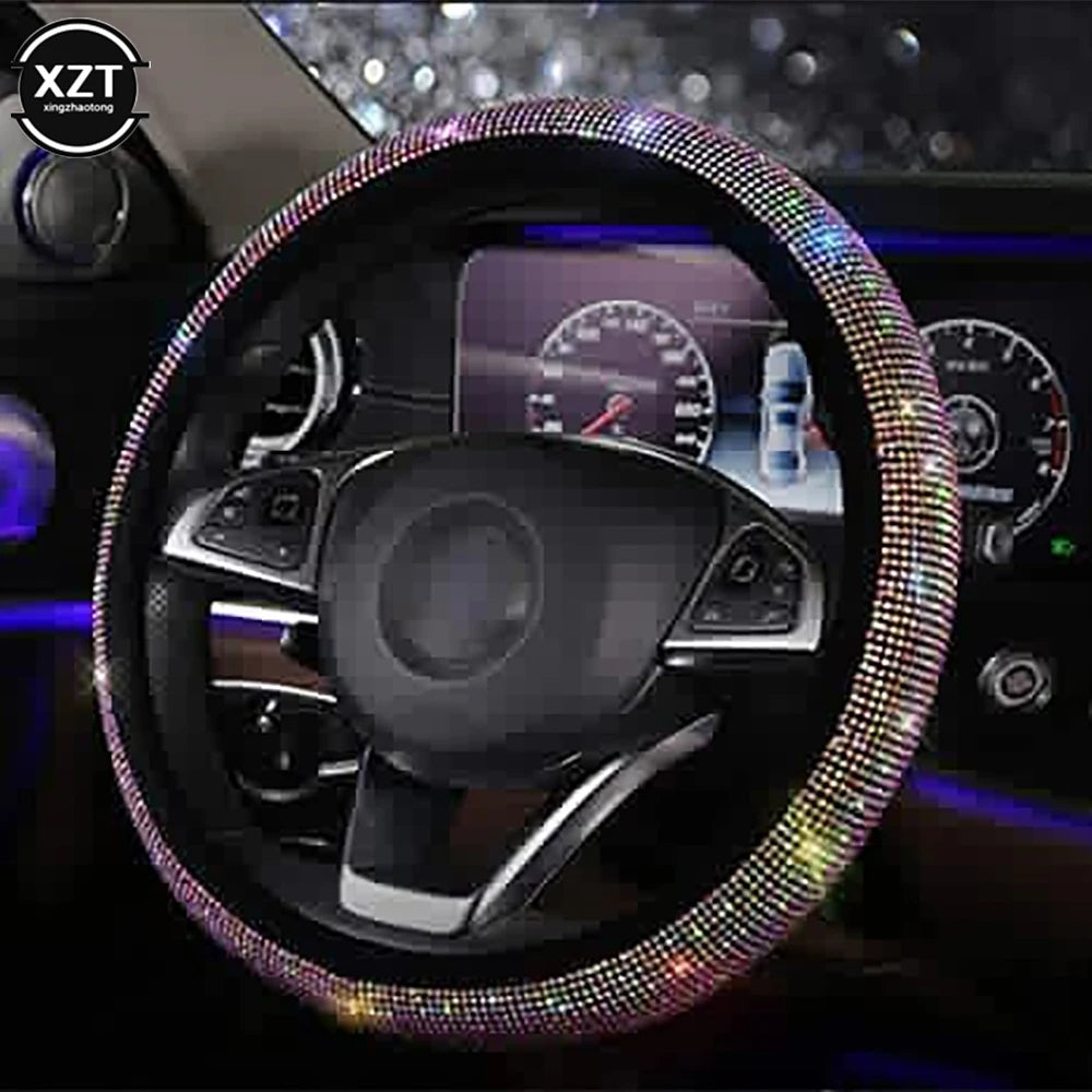 Add a touch of luxury to your drive with this rhinestone steering wheel cover, featuring sparkling crystal diamonds for a stylish and elegant look. Breathable, anti-slip, and designed for a secure fit on 38CM wheels. 🚗💎