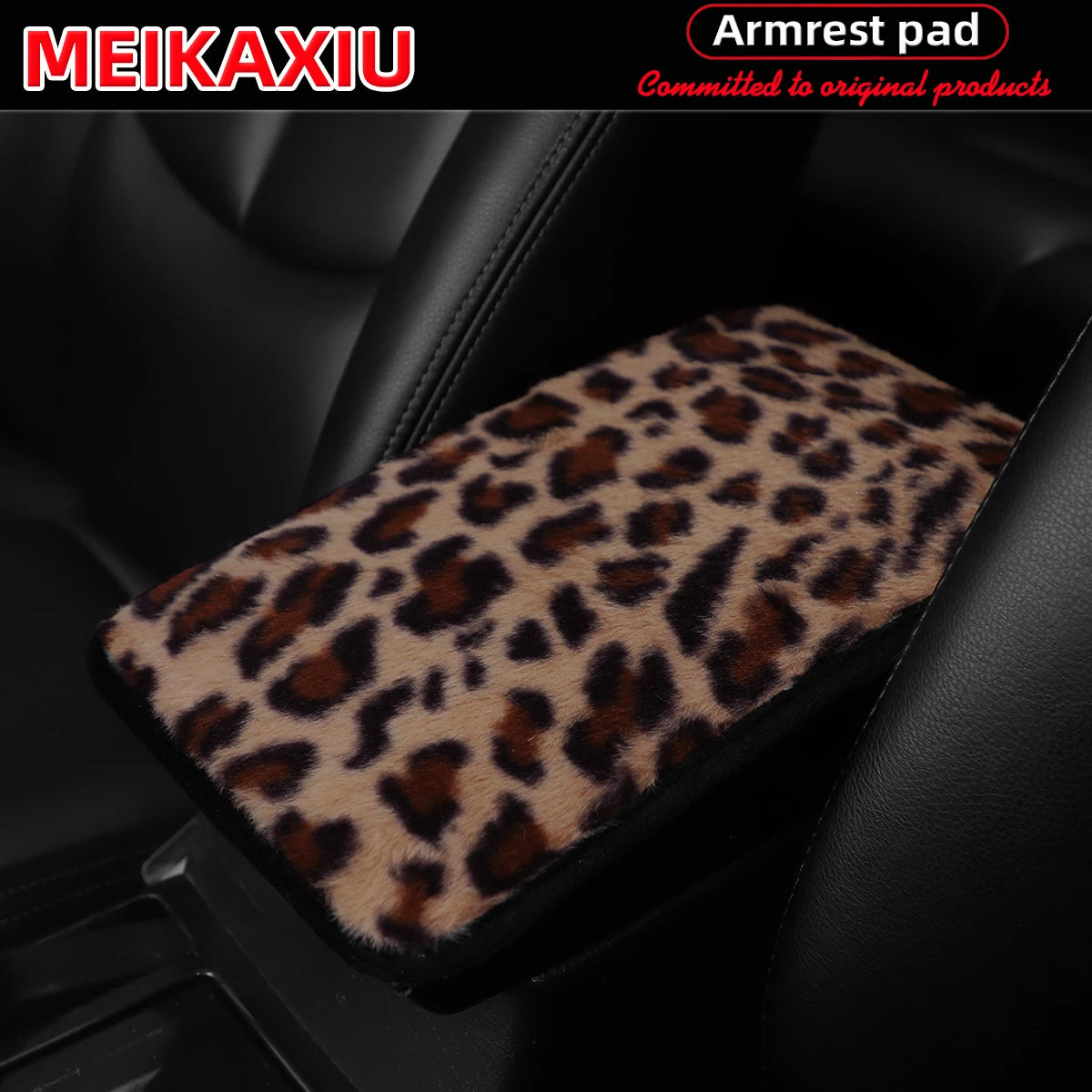 Soft Leopard Plush Armrest Cover – Anti-Slip Car Interior Decor (32×19 cm)