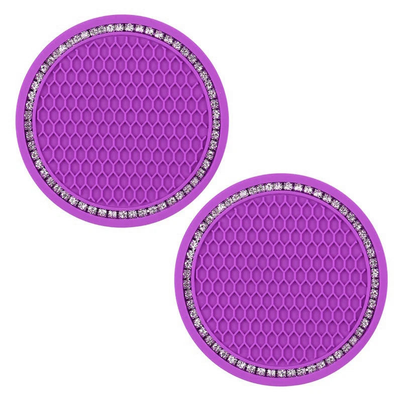 Bling Rhinestone Car Cup Holder Mats (2pcs) – Stylish Anti-Slip & Heat Resistant Interior Accessory