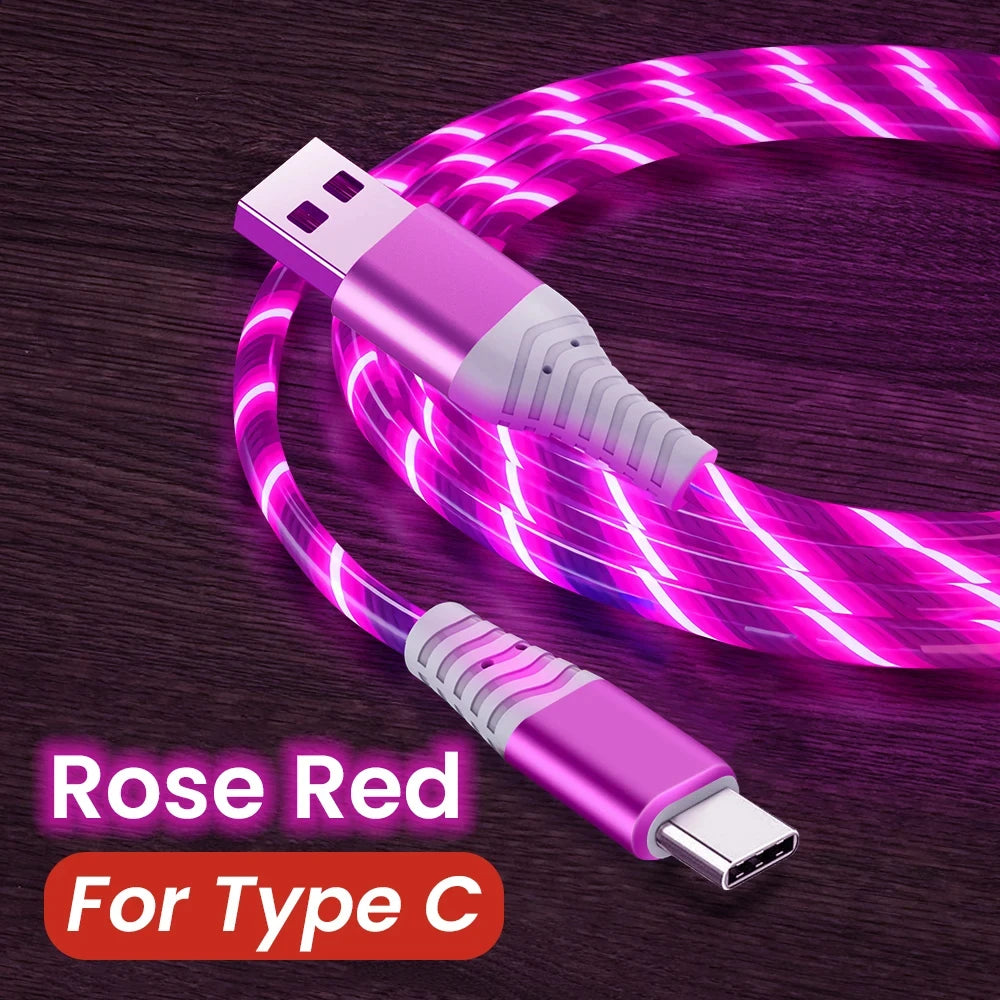 Flow luminous USB Type-C cable with LED light and 3A fast charging for quick power and smooth data transfer. Compatible with Samsung, Xiaomi, iPhone, Huawei, and more. ⚡📱✨