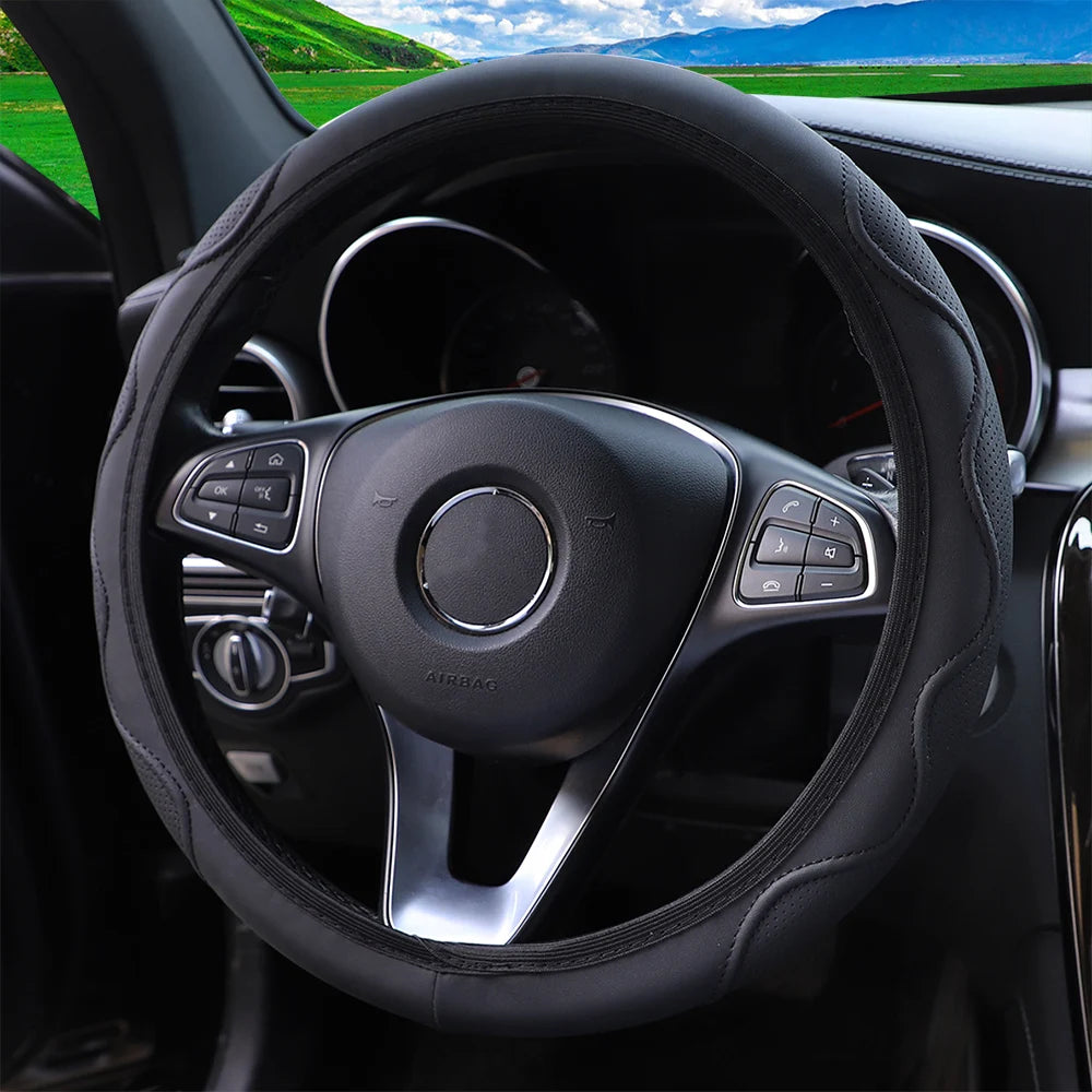Premium Leather Massage Steering Wheel Cover – Embossed Grip Fit 14.5–15 inch