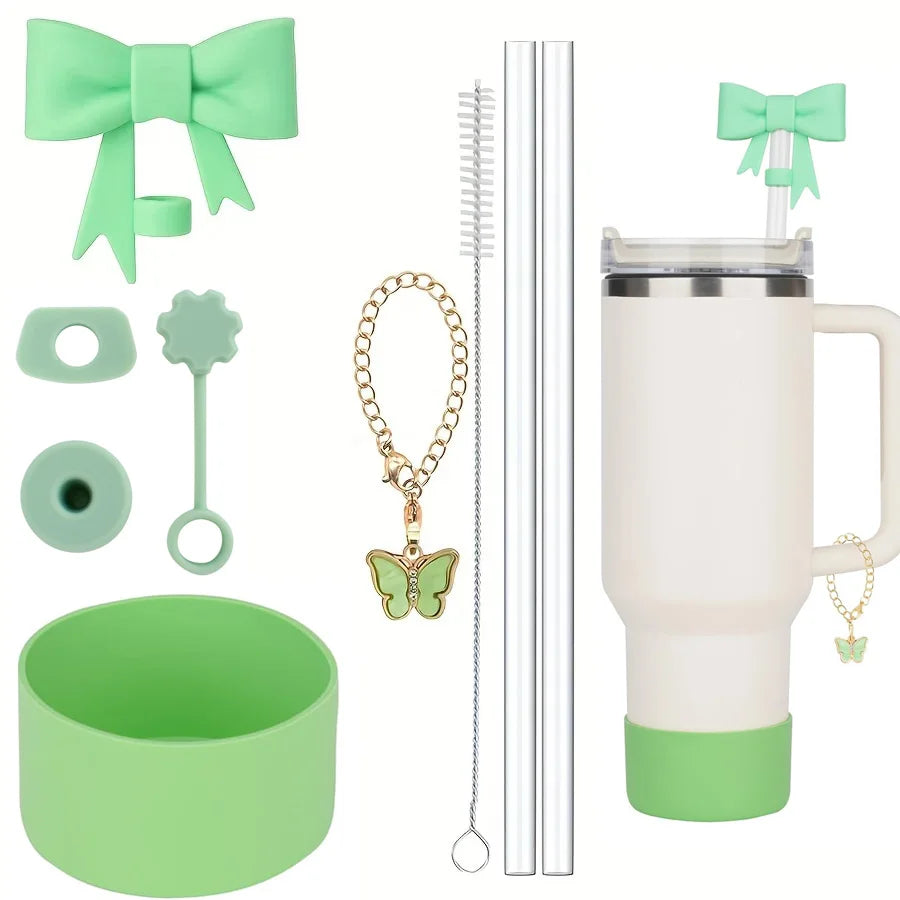 Stanley Tumbler Accessories Set (9pcs) – Silicone Straw Covers, Stopper & Boot Charms (40oz)