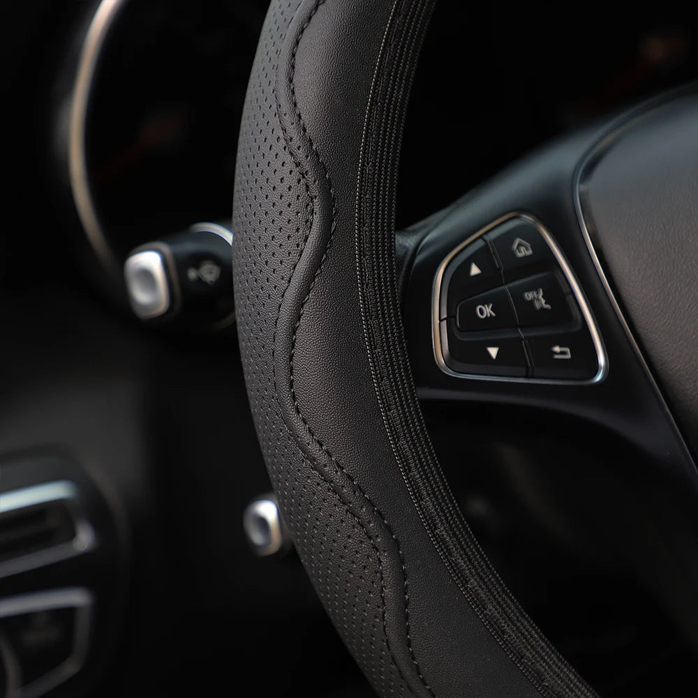 Premium Leather Massage Steering Wheel Cover – Embossed Grip Fit 14.5–15 inch