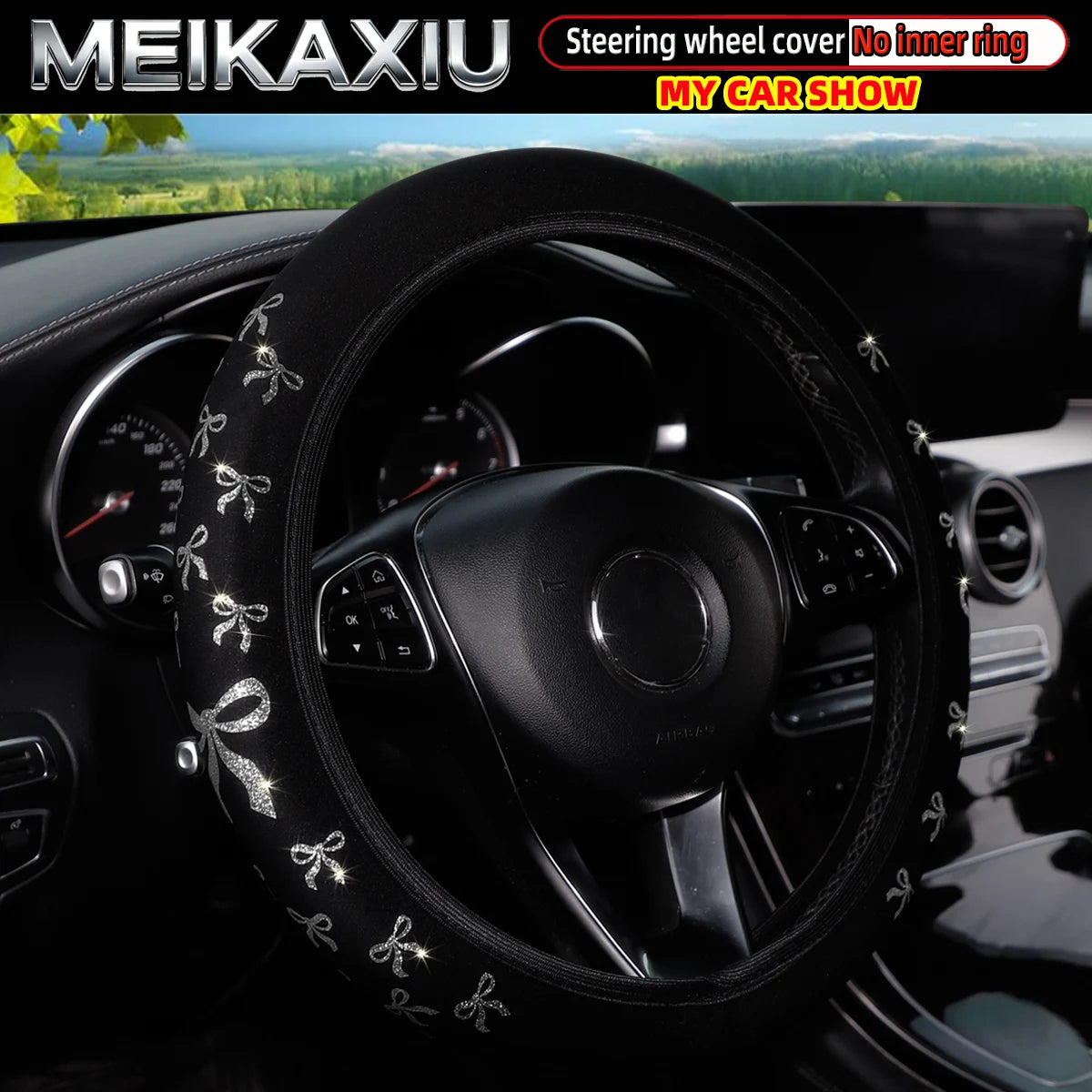 ✨ Gilded Glam: BlingBling Bow Steering Wheel Cover 🎀