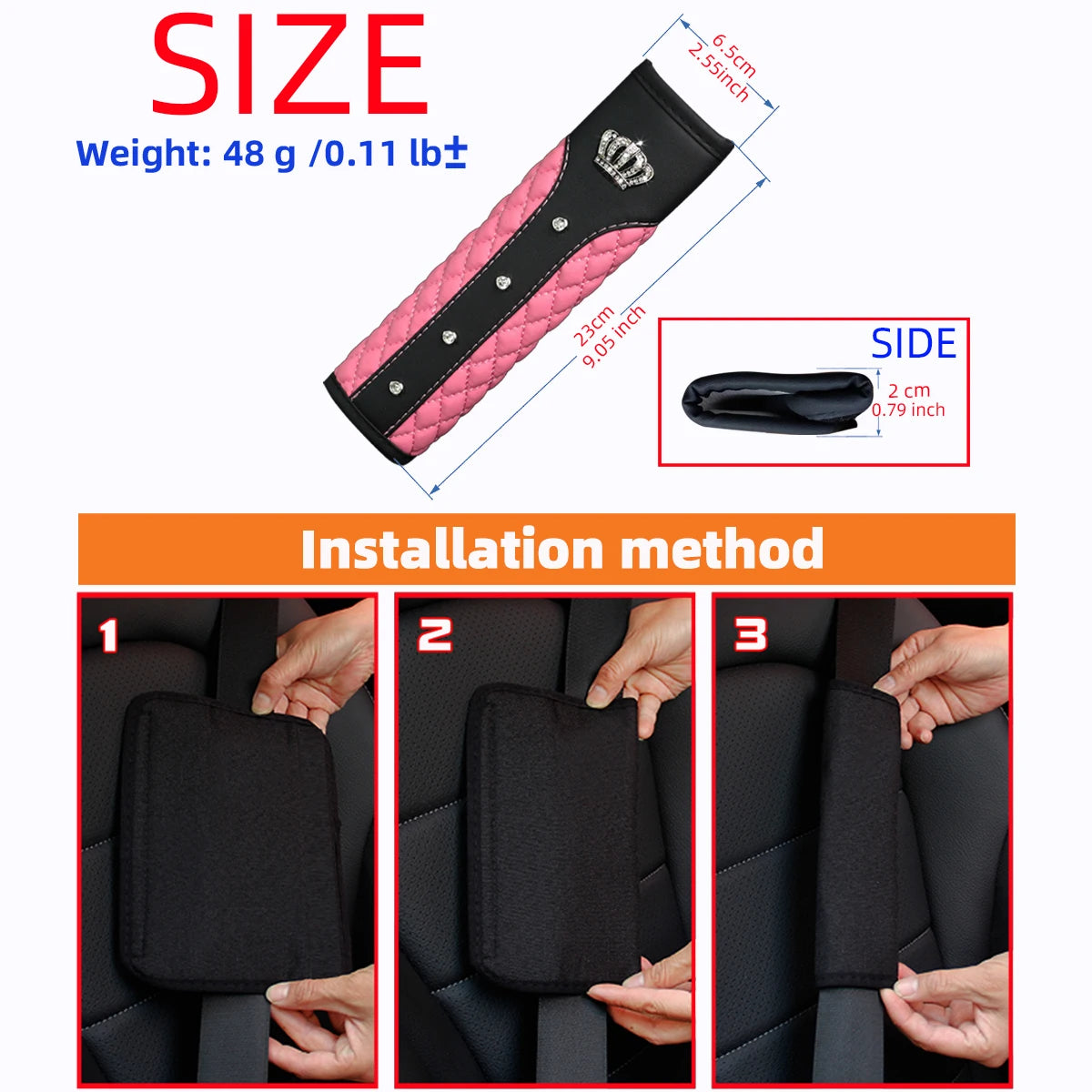 3D Diamond Crown Seat Belt Shoulder Guard – Luxury Leather Car Interior Accessory