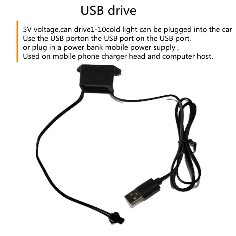 Flexible EL Wire LED Neon Strip – Car Interior Ambient DIY Light (USB, 1M–5M)