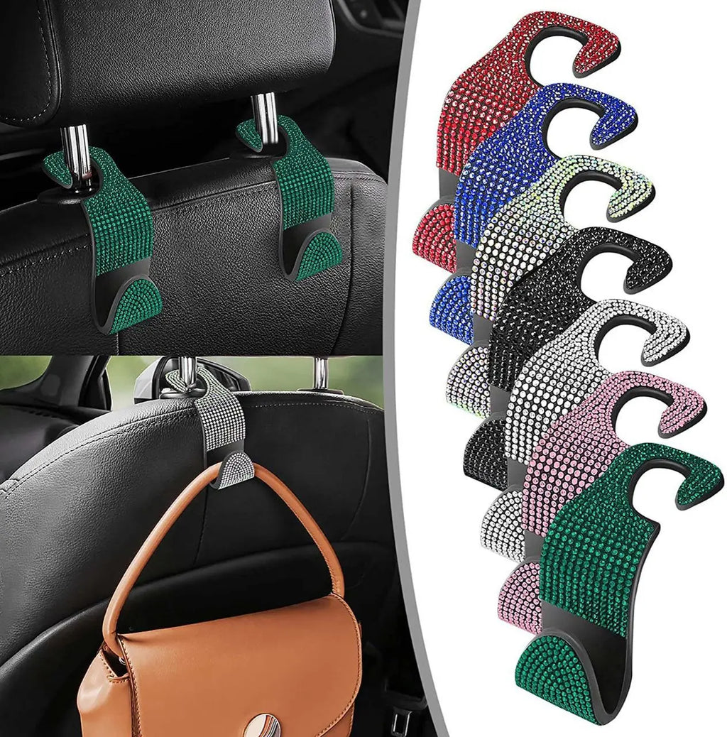 Universal Rhinestone Car Headrest Hook Organizer – Seat Back Storage Holder