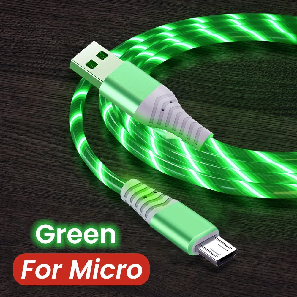 Flow luminous USB Type-C cable with LED light and 3A fast charging for quick power and smooth data transfer. Compatible with Samsung, Xiaomi, iPhone, Huawei, and more. ⚡📱✨