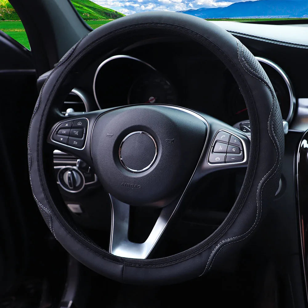 Premium Leather Massage Steering Wheel Cover – Embossed Grip Fit 14.5–15 inch