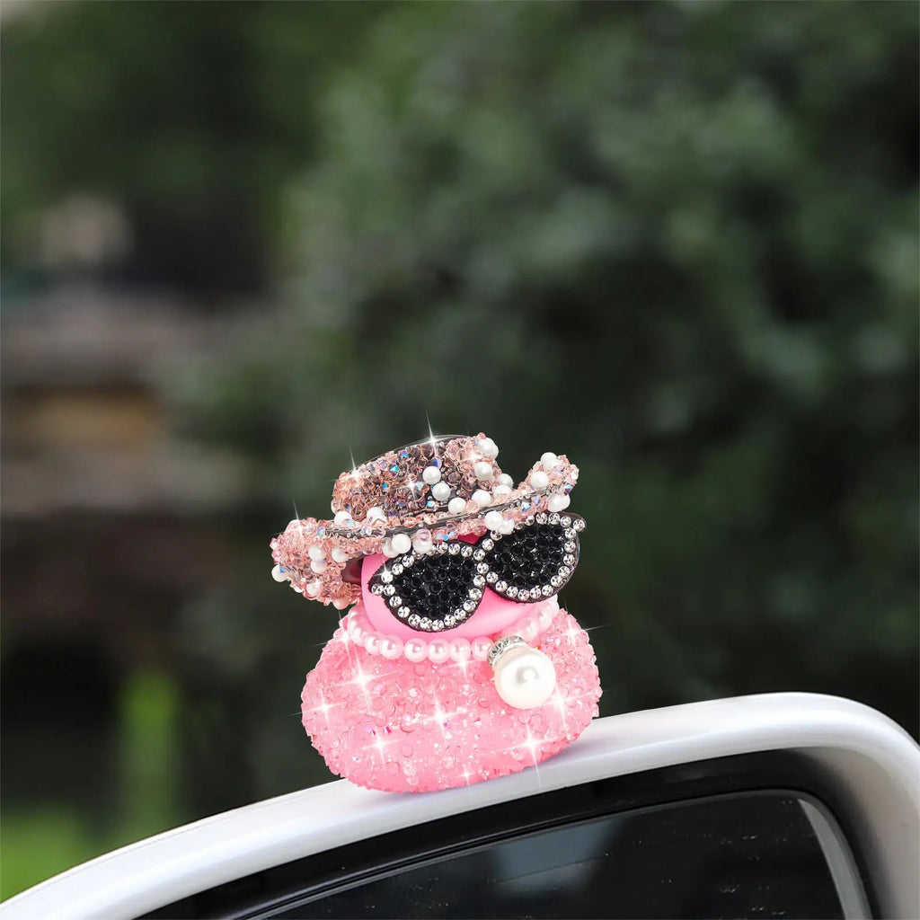 Pink Bling Diamond Rubber Duck – Car Dashboard Decoration Accessory