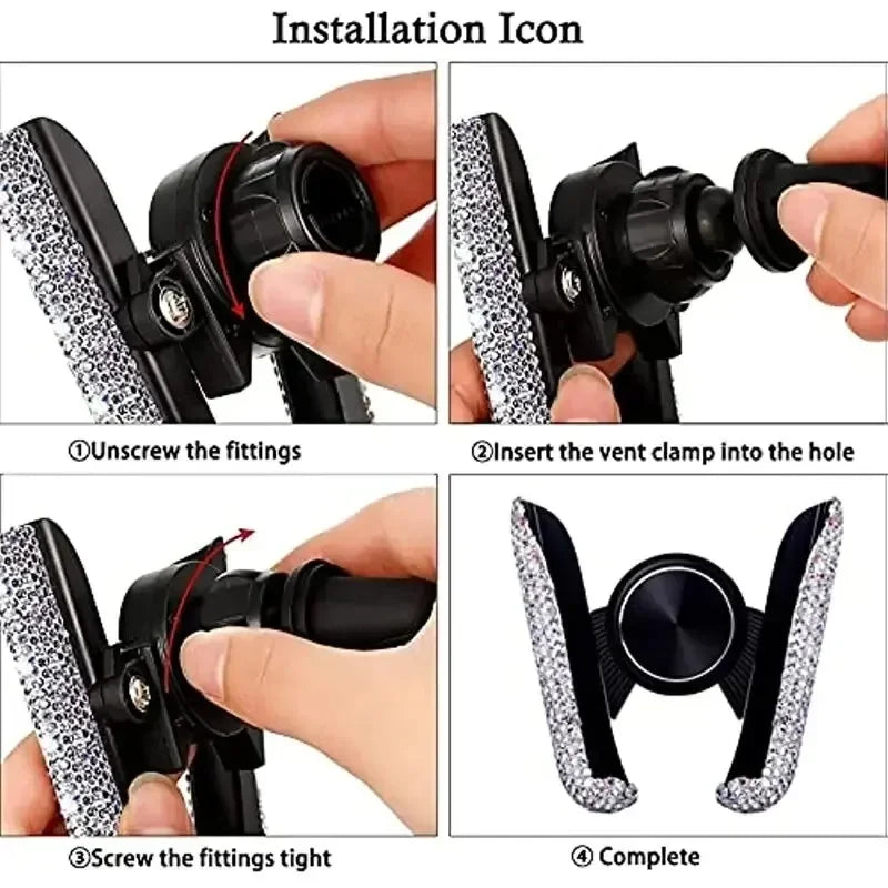 360° Glitter Car Phone Holder – Gravity Air Vent Mount for GPS & Mobile