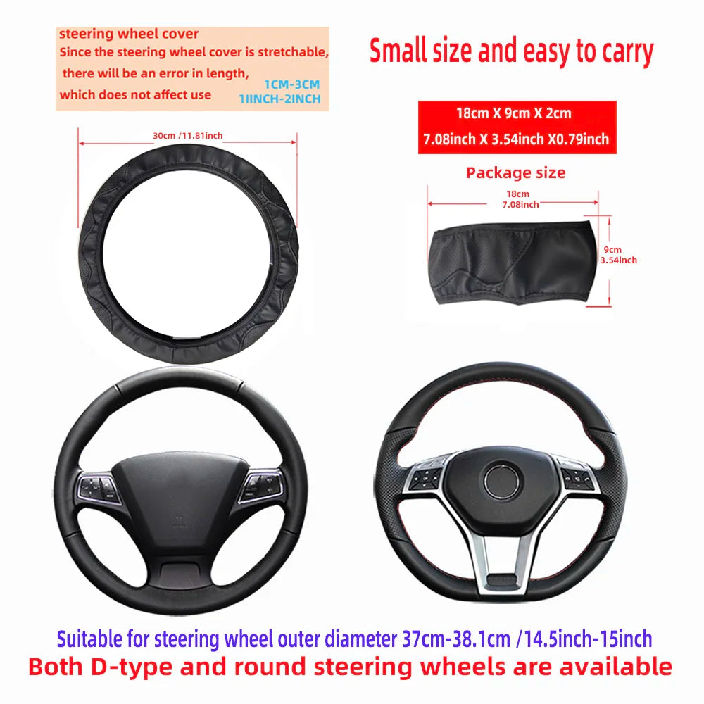 Premium Leather Massage Steering Wheel Cover – Embossed Grip Fit 14.5–15 inch