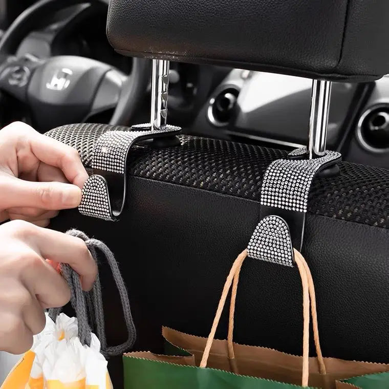 Universal Rhinestone Car Headrest Hook Organizer – Seat Back Storage Holder