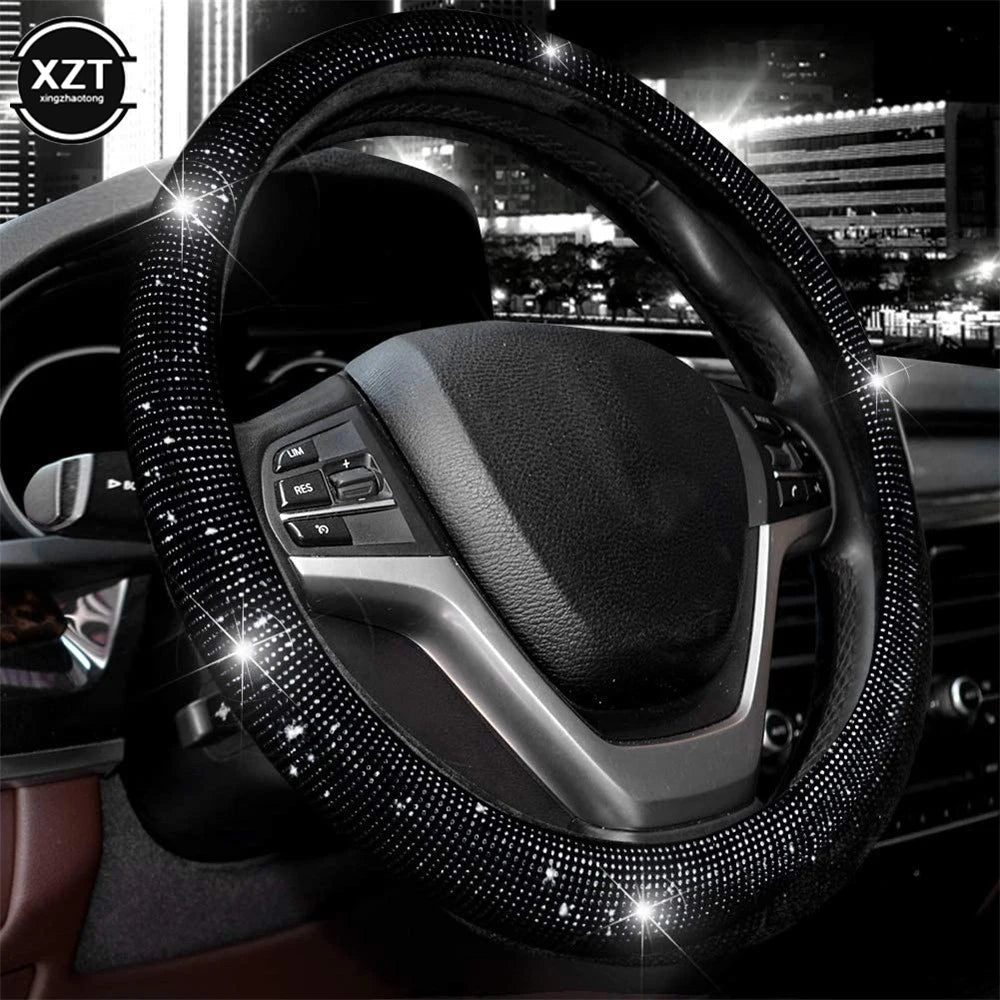 Add a touch of luxury to your drive with this rhinestone steering wheel cover, featuring sparkling crystal diamonds for a stylish and elegant look. Breathable, anti-slip, and designed for a secure fit on 38CM wheels. 🚗💎