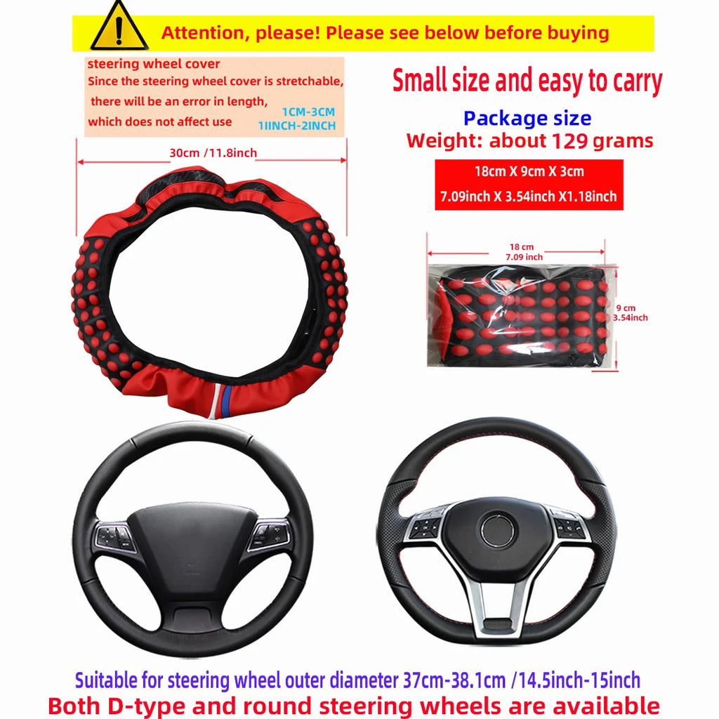 Carbon silicone massage steering wheel cover with textured grip for better control and comfort while driving. Durable, stylish, and designed to fit 14.5–15 inch wheels without an inner ring. 🚗✨