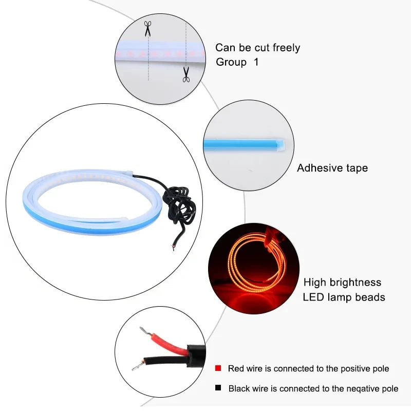 150cm LED Car Hood DRL Strip – Dynamic Running Ambient Light (12V)