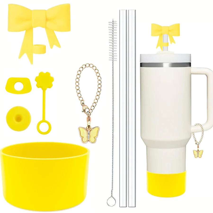 Stanley Tumbler Accessories Set (9pcs) – Silicone Straw Covers, Stopper & Boot Charms (40oz)