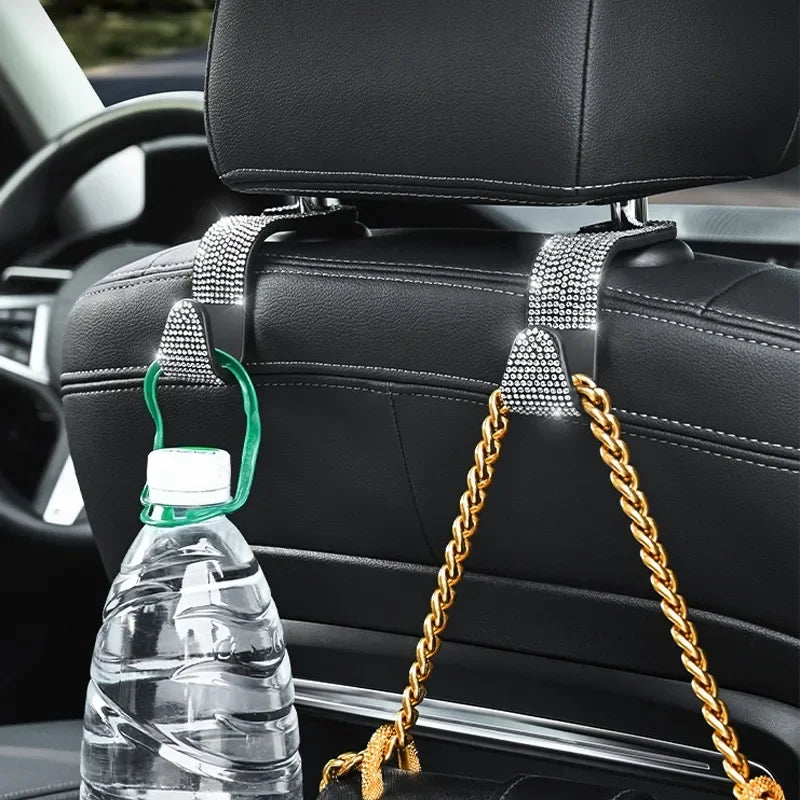 Universal Rhinestone Car Headrest Hook Organizer – Seat Back Storage Holder