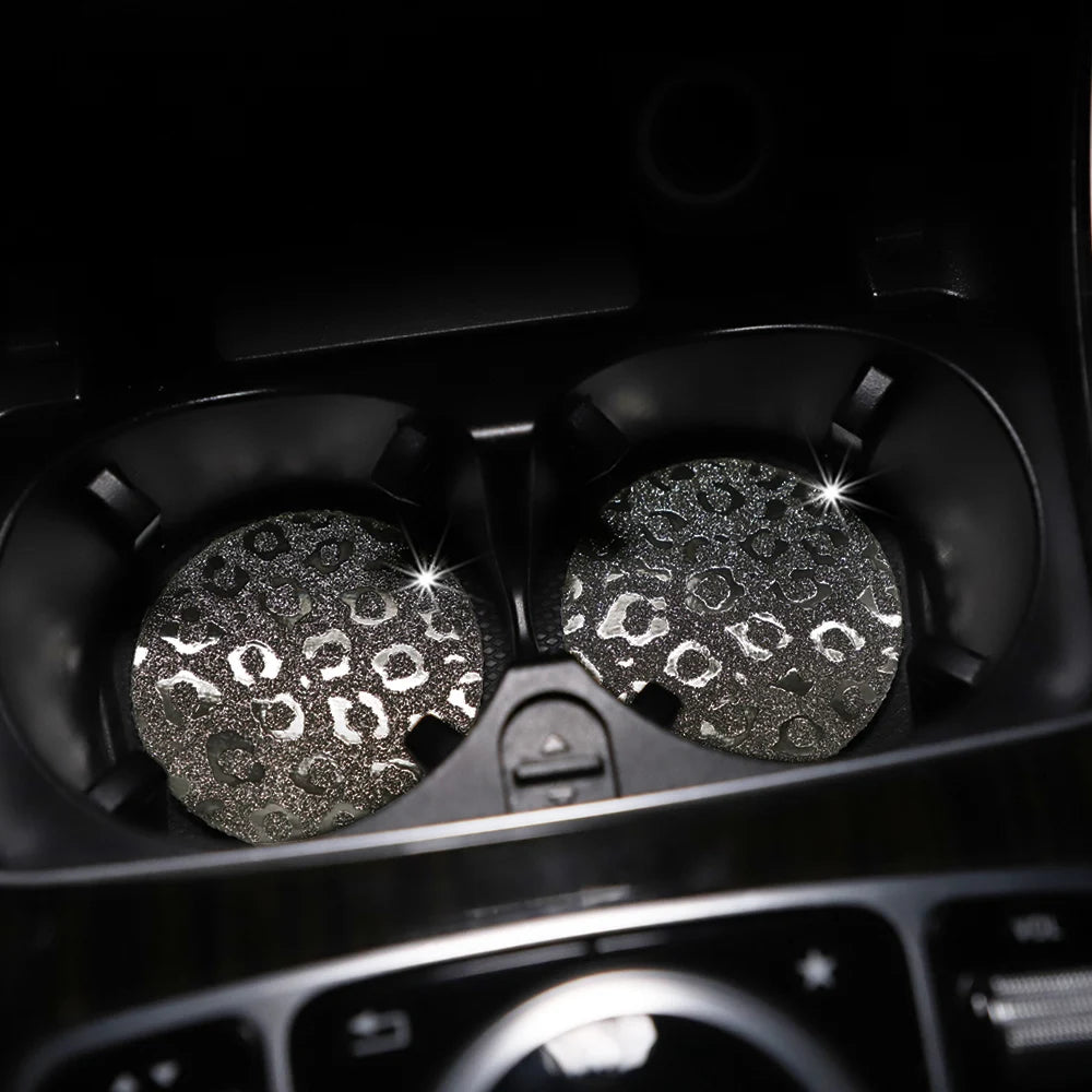 Bling Leopard TPU Car Cup Holders – Waterproof Anti-Slip Interior Decor (Pair)