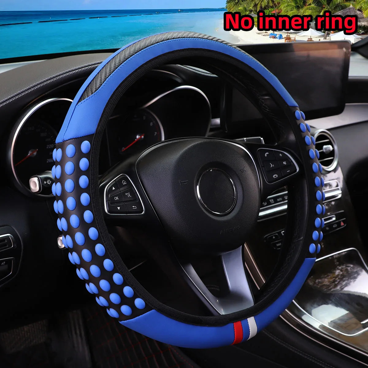 Carbon silicone massage steering wheel cover with textured grip for better control and comfort while driving. Durable, stylish, and designed to fit 14.5–15 inch wheels without an inner ring. 🚗✨