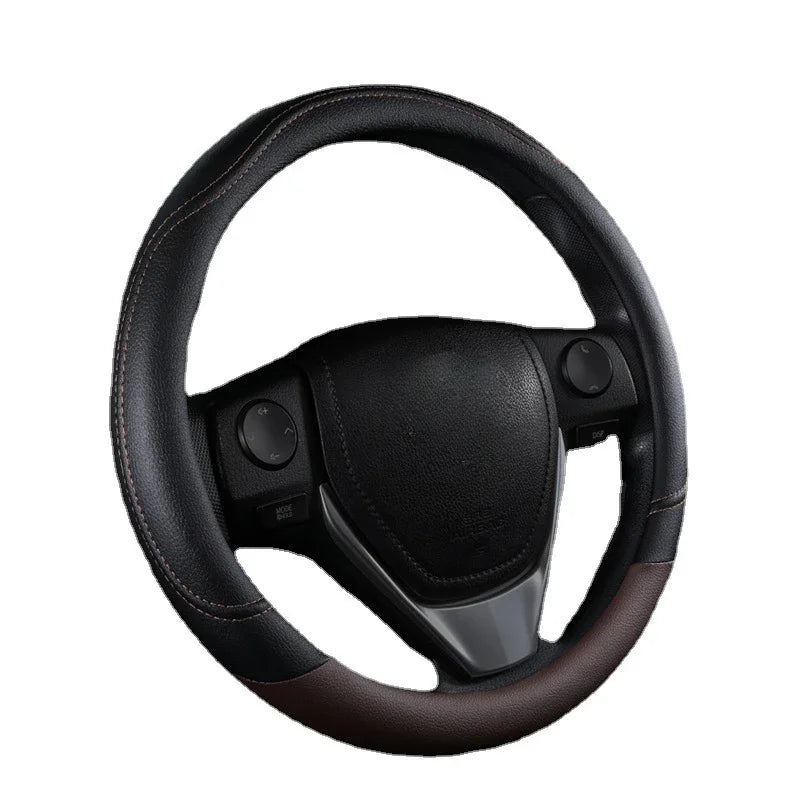 Universal PU Leather Steering Wheel Cover – Anti-Slip Black & Pink All-Season Design