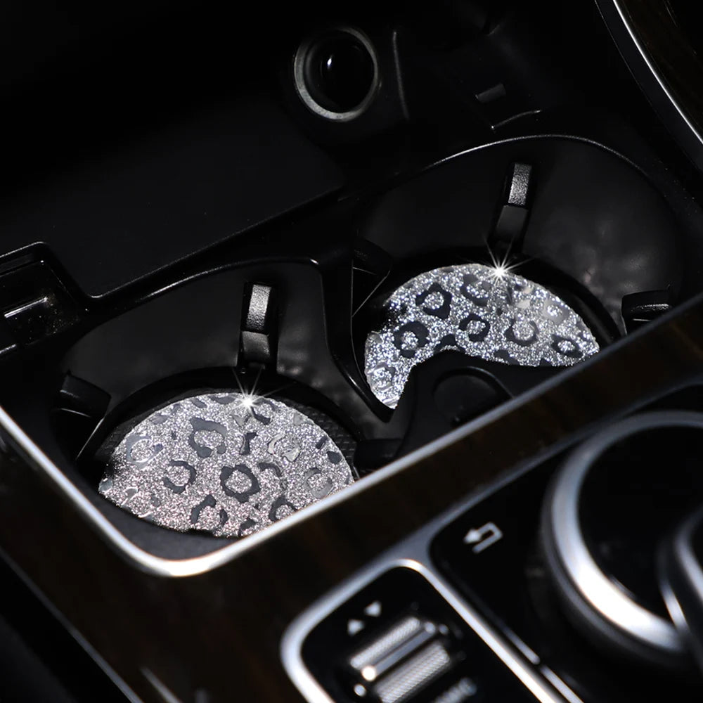 Bling Leopard TPU Car Cup Holders – Waterproof Anti-Slip Interior Decor (Pair)