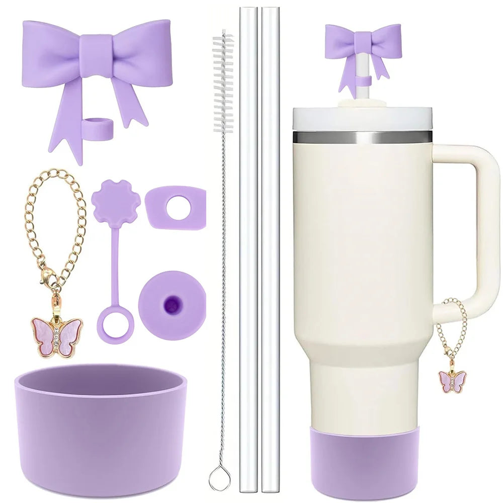 Stanley Tumbler Accessories Set (9pcs) – Silicone Straw Covers, Stopper & Boot Charms (40oz)