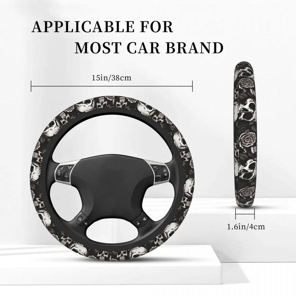 Universal Skull Steering Wheel Cover – Anti-Slip Grip Protector (Hubless Design)
