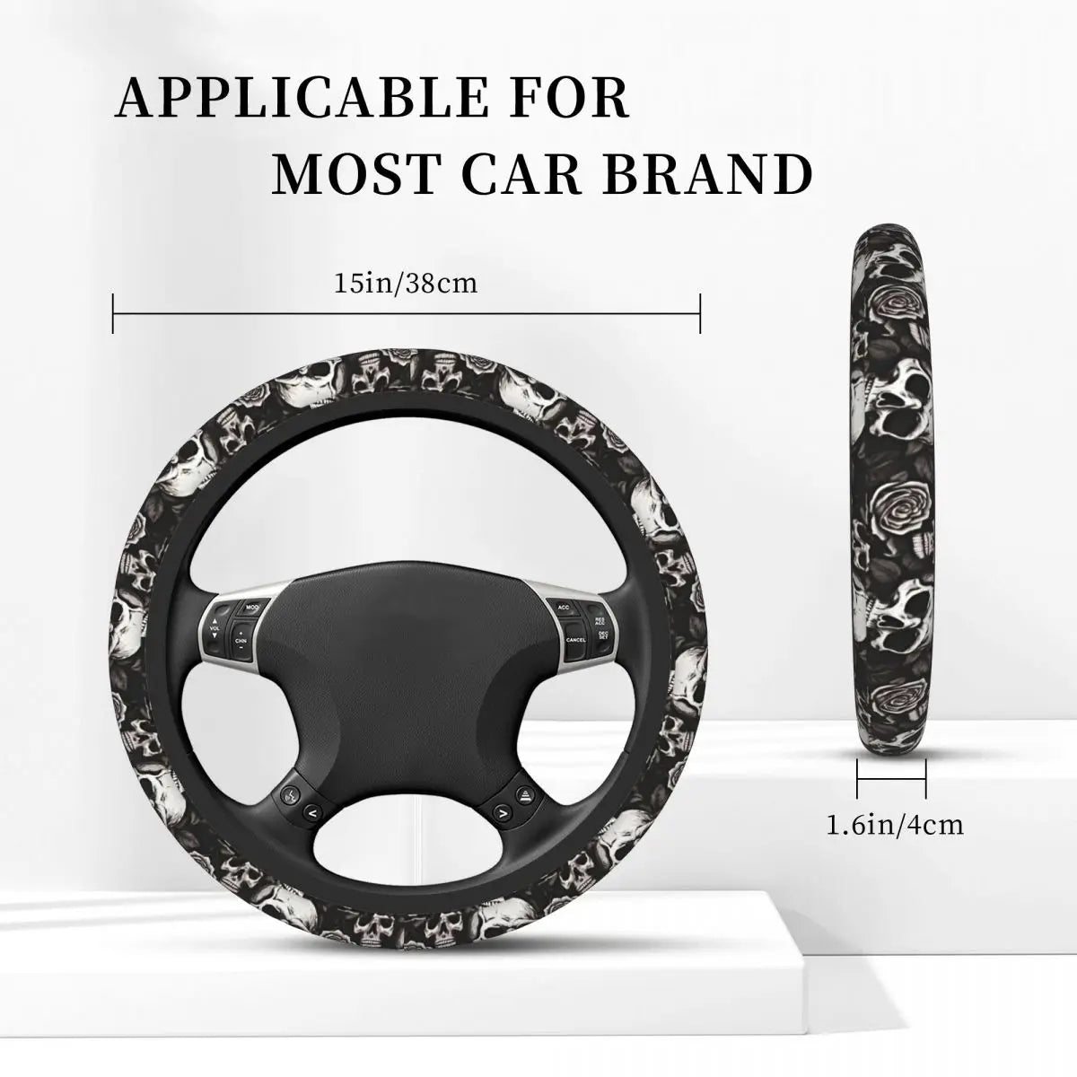 Universal Skull Steering Wheel Cover – Anti-Slip Grip Protector (Hubless Design)