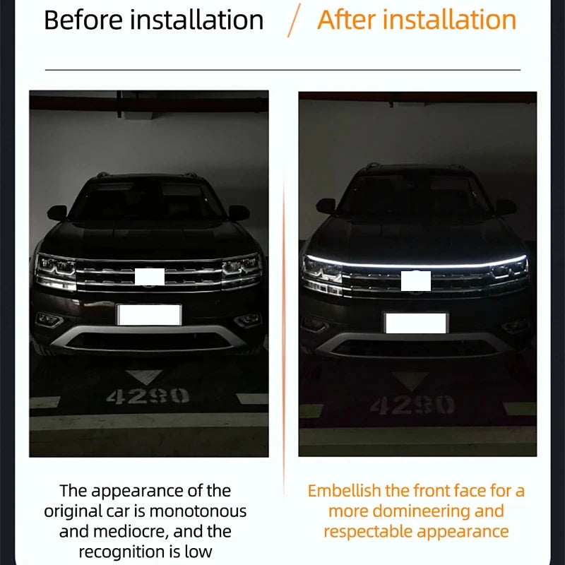 150cm LED Car Hood DRL Strip – Dynamic Running Ambient Light (12V)