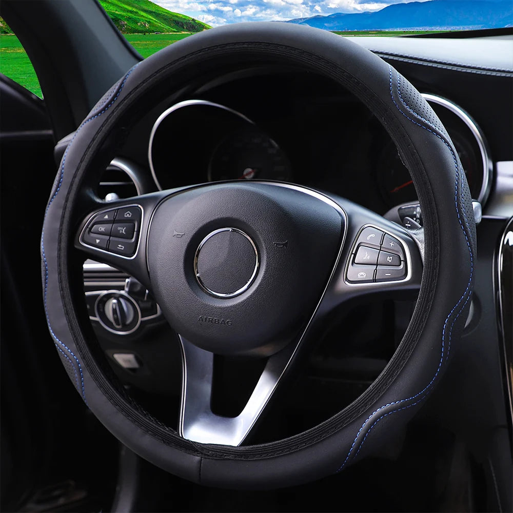 Premium Leather Massage Steering Wheel Cover – Embossed Grip Fit 14.5–15 inch