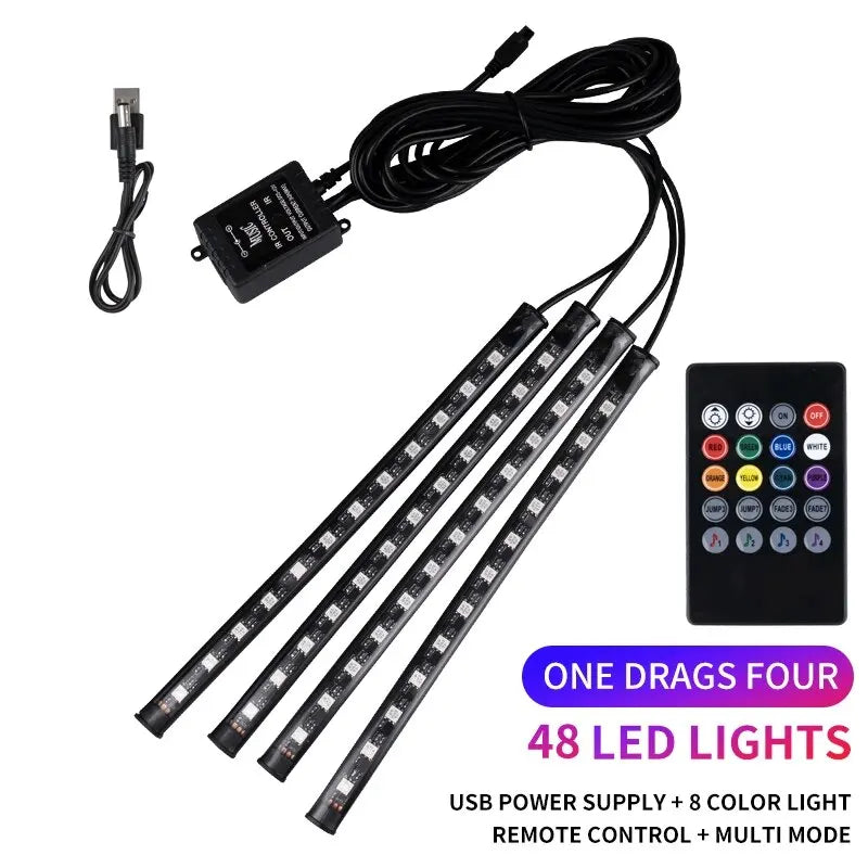Universal RGB Car Ambient LED Strip Lights – 8 Colors Interior Atmosphere