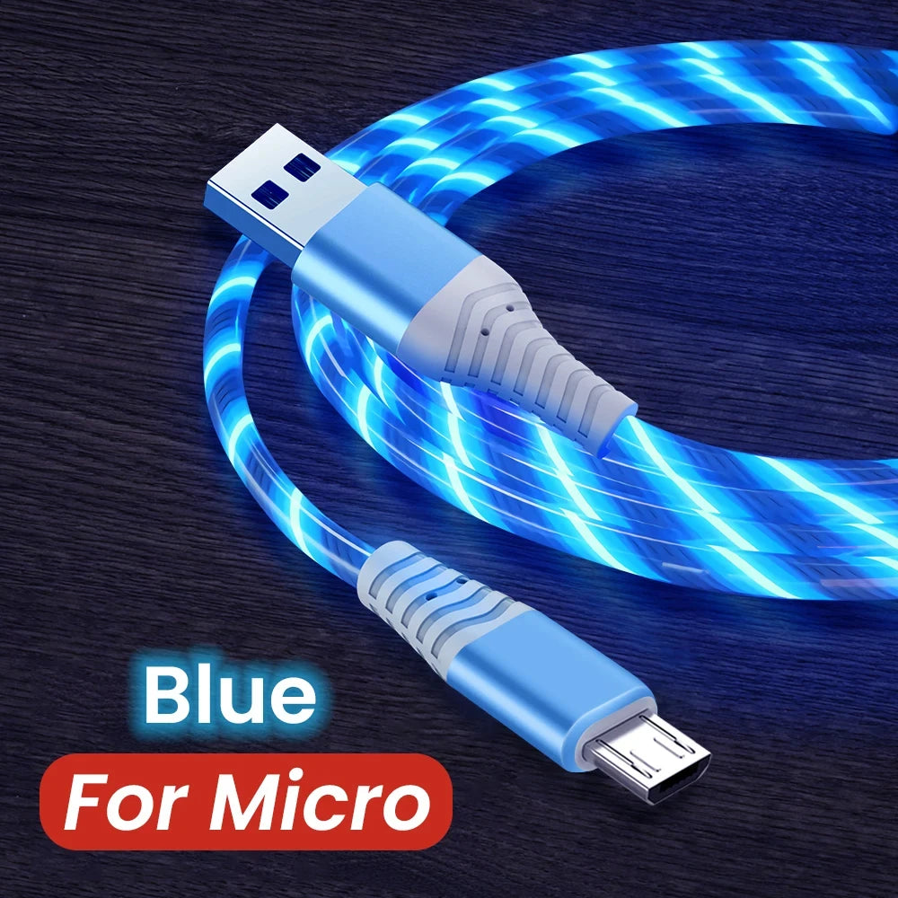 Flow luminous USB Type-C cable with LED light and 3A fast charging for quick power and smooth data transfer. Compatible with Samsung, Xiaomi, iPhone, Huawei, and more. ⚡📱✨