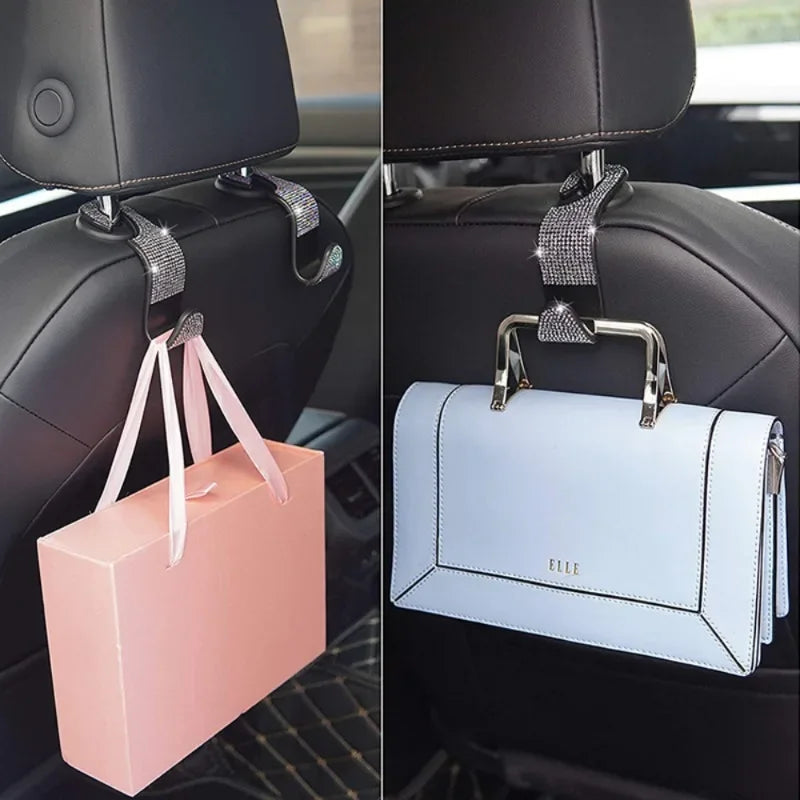 Universal Rhinestone Car Headrest Hook Organizer – Seat Back Storage Holder