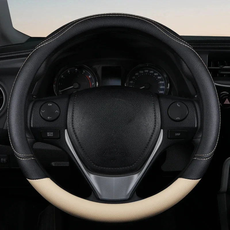 Universal PU Leather Steering Wheel Cover – Anti-Slip Black & Pink All-Season Design