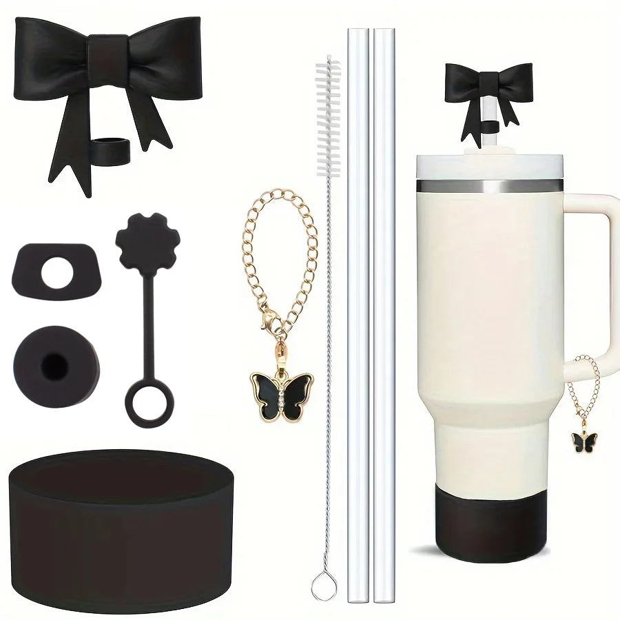Stanley Tumbler Accessories Set (9pcs) – Silicone Straw Covers, Stopper & Boot Charms (40oz)