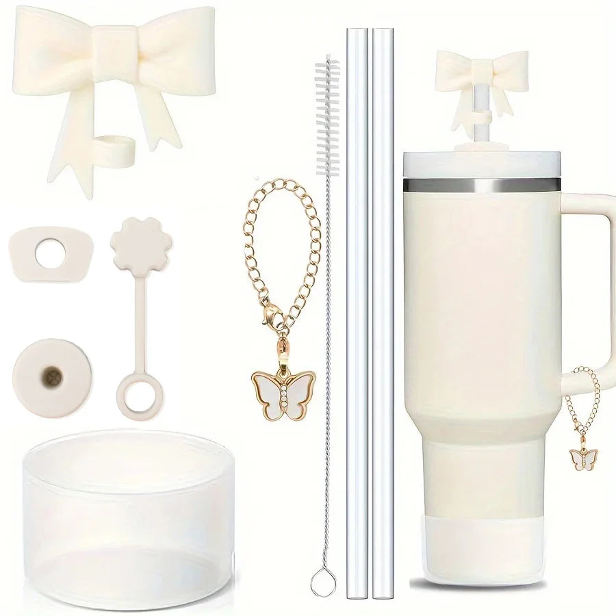 Stanley Tumbler Accessories Set (9pcs) – Silicone Straw Covers, Stopper & Boot Charms (40oz)
